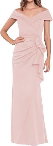 فساتين Stylefun النسائية بدون أكتاف لأم العروس مع فساتين سهرة رسمية مكشكشة من الساتان STN012 in Kuwait