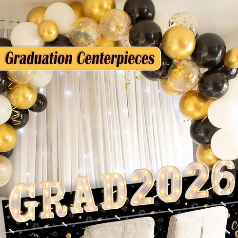 ديكورات التخرج 2026، 8 قطع سرادق تضيء حرف Grad 2026، قطع مركزية للتخرج للطاولة، فئة 2026 ديكورات للمدرسة الثانوية الجامعية، ديكور حفلات التخرج المضاء in Kuwait