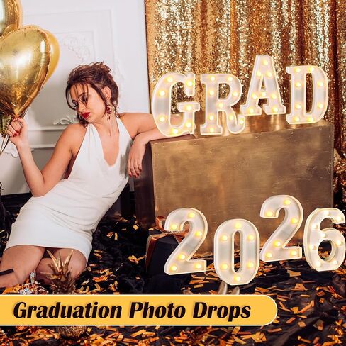 ديكورات التخرج 2026، 8 قطع سرادق تضيء حرف Grad 2026، قطع مركزية للتخرج للطاولة، فئة 2026 ديكورات للمدرسة الثانوية الجامعية، ديكور حفلات التخرج المضاء in Kuwait