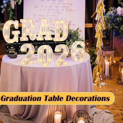 ديكورات التخرج 2026، 8 قطع سرادق تضيء حرف Grad 2026، قطع مركزية للتخرج للطاولة، فئة 2026 ديكورات للمدرسة الثانوية الجامعية، ديكور حفلات التخرج المضاء in Kuwait