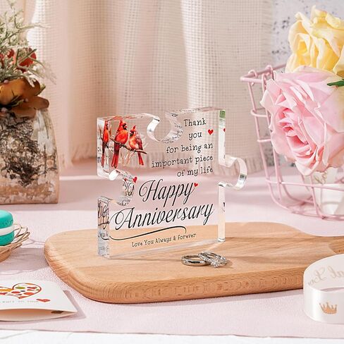 Happy Anniversary Cardinal Gifts for Women Men Best Wedding Aniversario Gifts for Wife Husband Romantic Keepsake for Her Him Puzzle Piece Gift in Kuwait