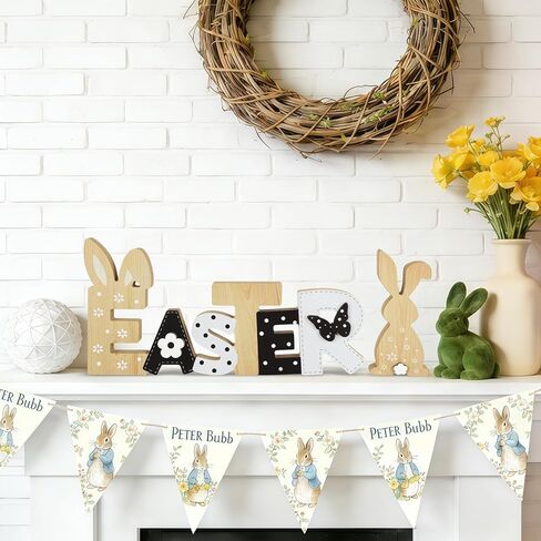 Easter Decorations for Home Wooden Bunny Tabletop Decor Rustic Easter Wooden Table Signs for Tiered Tray Mantle Shelf Office Indoor Spring Holiday in Saudi Arabia