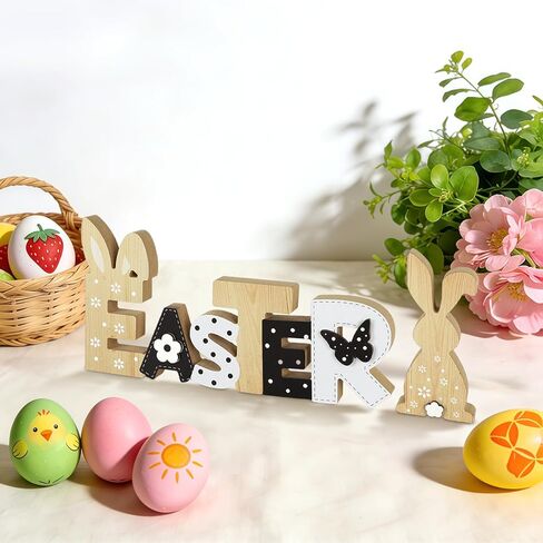 Easter Decorations for Home Wooden Bunny Tabletop Decor Rustic Easter Wooden Table Signs for Tiered Tray Mantle Shelf Office Indoor Spring Holiday in Saudi Arabia
