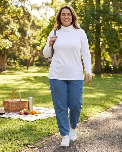 Women’s Relaxed Fit Long Sleeve Turtleneck Top – Soft Cotton Blend, Comfortable Layering Shirt in Saudi Arabia