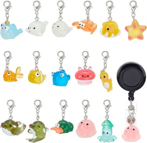 WEBEEDY 16 Styles Ocean Pals Badge Reel Charm Set Cute Animals Pendant Summer Badge Holder Charms with Lobster Clasp Clip-on Charm for Nurses Workers Teachers Lanyard Supplies Accessories in Saudi Arabia