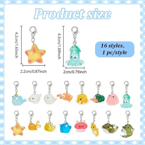 WEBEEDY 16 Styles Ocean Pals Badge Reel Charm Set Cute Animals Pendant Summer Badge Holder Charms with Lobster Clasp Clip-on Charm for Nurses Workers Teachers Lanyard Supplies Accessories in Saudi Arabia