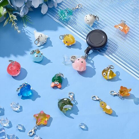 WEBEEDY 16 Styles Ocean Pals Badge Reel Charm Set Cute Animals Pendant Summer Badge Holder Charms with Lobster Clasp Clip-on Charm for Nurses Workers Teachers Lanyard Supplies Accessories in Saudi Arabia