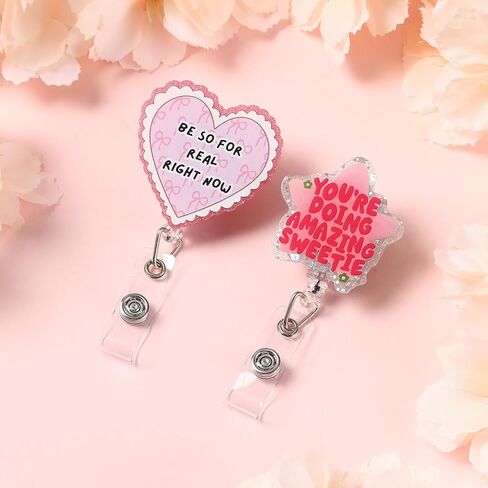 Cute and Funny Nurse Badge Reel 2-Pack with Quotes Such as Be so for Real Right Now and You're Doing Amazing Sweetie, Pink ID Badge Holder Retractable Clip for Women, Nurse Gifts in Saudi Arabia