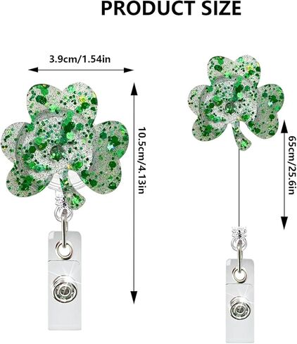 Irish Lucky Clover Badge Reel St Patrick's Day Badge Reels Retractable Acrylic ID Badge Holder Glitter Shamrock Badge Clip St Patricks Day Badge Holders for Nurse Doctor Teacher Student Employee in Saudi Arabia