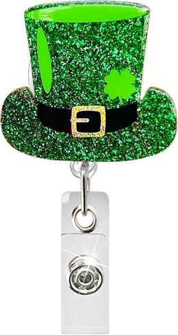 Irish Lucky Clover Badge Reel St Patrick's Day Badge Reels Retractable Acrylic ID Badge Holder Glitter Shamrock Badge Clip St Patricks Day Badge Holders for Nurse Doctor Teacher Student Employee in Kuwait