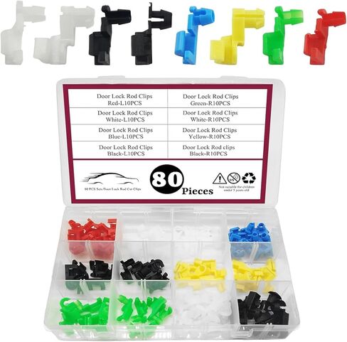 80Piece Car Door Lock Rod Clips Assortment Kit, Door Install Clips Hood Latch & Tailgate Handle Push Clips, Universal Left and Right Door Handle Rod End Retainer Clips for Most Car Truck SUV in Kuwait