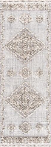 سجادة عداء من BoutiqueRugs Ampusungan Farmhouse عالية ومنخفضة النسيج - سجادة هندسية مغربية بوهو للممر والمطبخ - فحمي وكريمي وخوخ - 2'7" x 7'3" (2x8) in Kuwait