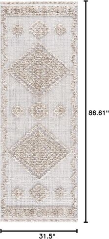 سجادة عداء من BoutiqueRugs Ampusungan Farmhouse عالية ومنخفضة النسيج - سجادة هندسية مغربية بوهو للممر والمطبخ - فحمي وكريمي وخوخ - 2'7" x 7'3" (2x8) in Kuwait