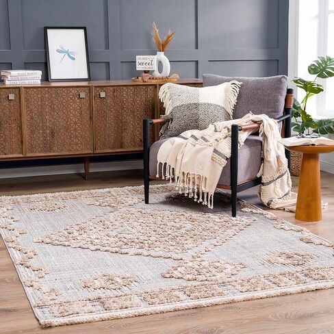 سجادة عداء من BoutiqueRugs Ampusungan Farmhouse عالية ومنخفضة النسيج - سجادة هندسية مغربية بوهو للممر والمطبخ - فحمي وكريمي وخوخ - 2'7" x 7'3" (2x8) in Kuwait