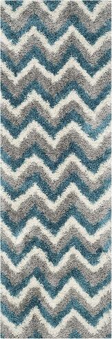 SAFAVIEH Kids Shag Collection Runner Rug - 2'3" x 7', Ivory & Blue, Chevron Design, Non-Shedding & Easy Care, 2-inch Thick Ideal for High Traffic Areas in Living Room, Bedroom (SGK568C) in Saudi Arabia