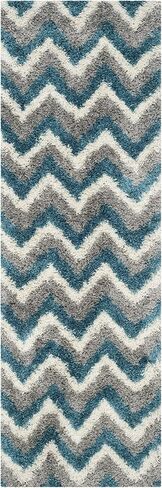 SAFAVIEH Kids Shag Collection Runner Rug - 2'3" x 7', Ivory & Blue, Chevron Design, Non-Shedding & Easy Care, 2-inch Thick Ideal for High Traffic Areas in Living Room, Bedroom (SGK568C) in Saudi Arabia