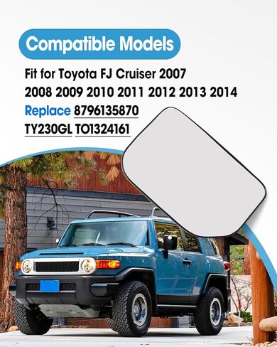 Left Driver Side Mirror Glass Replace 8796135870 TY230GL TO1324161 Fit for Toyota FJ Cruiser 2007-2014, Rearview Mirror Convex Glass with Backing Plate Without Heated in Saudi Arabia