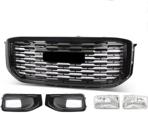 JX RACING Grille Set 5pcs Compatible with 2015-2020 GMC Yukon/Yukon XL Denali Style Black Front Upper Bumper Grille Grill & Fog Light & Fog Light Bezels Cover for GM1200702 84722260 22936426 23180590 in Kuwait