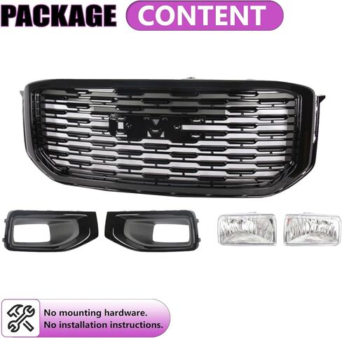 JX RACING Grille Set 5pcs Compatible with 2015-2020 GMC Yukon/Yukon XL Denali Style Black Front Upper Bumper Grille Grill & Fog Light & Fog Light Bezels Cover for GM1200702 84722260 22936426 23180590 in Kuwait