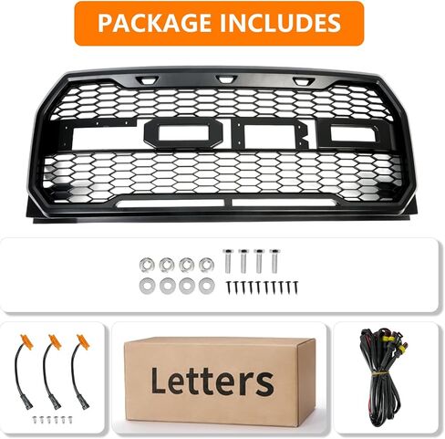 Front Grill Compatible With F-150 F150 F 150 2015-2017 Matte Black Front Bumper Grille With Accessories/Letters in Kuwait