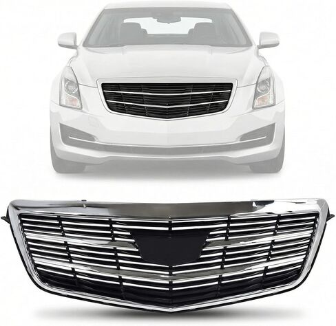 مجموعة شبكة المصد الأمامي في المنتصف، كروم مع شبكة سوداء، متوافقة مع 2015-2019 Cadillac ATS Base/Luxury/Premium، تحل محل OE# 22879627 22879629 in Kuwait