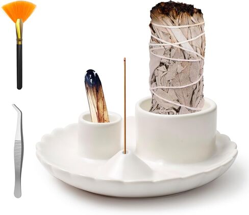 xingruyu 4 in 1 Incense and Candle Holder, Palo Santo Holder, Sage Holder, 5.3" Ceramic Ash Catcher Tray for Meditation Yoga Room in Saudi Arabia