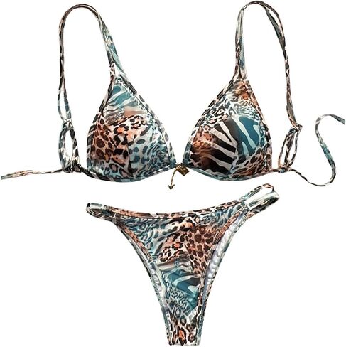 OYOANGLE Women's Leopard Bikini Set Two Piece Triangle Tie Back Swimsuits High Cut Bathing Suit Cute Swimwear in Saudi Arabia