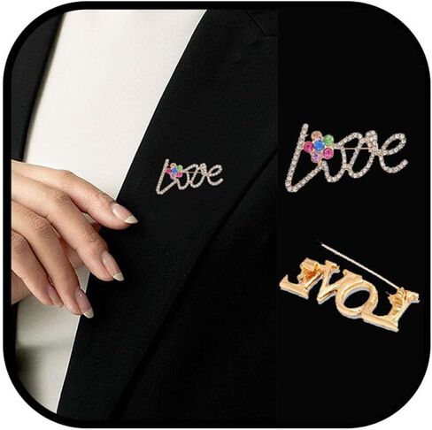 LOVE Rhinestone Brooch Pin for Women Multicolor Crystal Love Flower Heart Brooches Elegant Lapel Pins Stylish Wedding Party Clothes Accessories Valentines Gift in Kuwait
