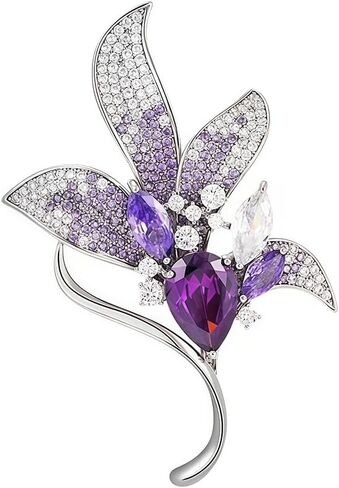 Crystal Jade Orchid Brooch for Women Sparkling Rhinestone Leaf Shape Bouquet Pin Elegant Purple Green Bridal Wedding Flower Brooch Fashion Clothing Hat Bag Accessories Christmas Birthday Party Wedding Costume Jewelry in Saudi Arabia