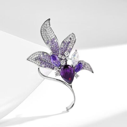 Crystal Jade Orchid Brooch for Women Sparkling Rhinestone Leaf Shape Bouquet Pin Elegant Purple Green Bridal Wedding Flower Brooch Fashion Clothing Hat Bag Accessories Christmas Birthday Party Wedding Costume Jewelry in Saudi Arabia