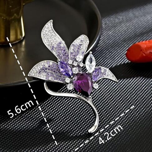Crystal Jade Orchid Brooch for Women Sparkling Rhinestone Leaf Shape Bouquet Pin Elegant Purple Green Bridal Wedding Flower Brooch Fashion Clothing Hat Bag Accessories Christmas Birthday Party Wedding Costume Jewelry in Saudi Arabia