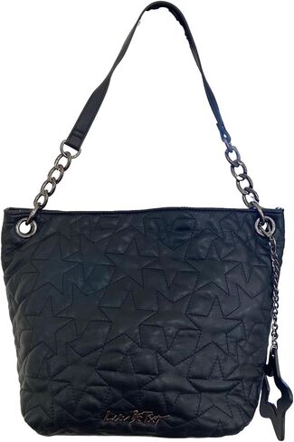 Betsey Johnson Luv Betsey Sabine Allover Quilted Galaxy Star Black Faux Leather W/Detachable Luv Betsey Star Dangle D Ring Metal Hardware Detail Top Strap Handle Shoulder Bag in Saudi Arabia