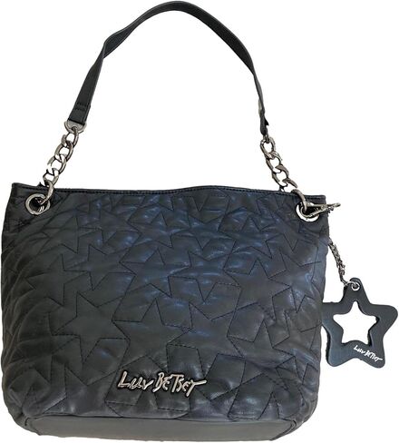 Betsey Johnson Luv Betsey Sabine Allover Quilted Galaxy Star Black Faux Leather W/Detachable Luv Betsey Star Dangle D Ring Metal Hardware Detail Top Strap Handle Shoulder Bag in Saudi Arabia