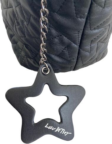 Betsey Johnson Luv Betsey Sabine Allover Quilted Galaxy Star Black Faux Leather W/Detachable Luv Betsey Star Dangle D Ring Metal Hardware Detail Top Strap Handle Shoulder Bag in Saudi Arabia