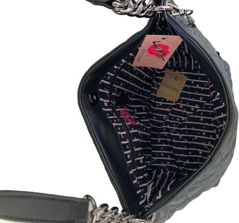 Betsey Johnson Luv Betsey Sabine Allover Quilted Galaxy Star Black Faux Leather W/Detachable Luv Betsey Star Dangle D Ring Metal Hardware Detail Top Strap Handle Shoulder Bag in Saudi Arabia