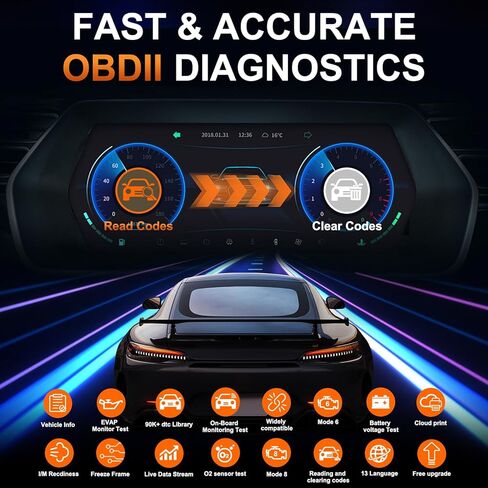 أداة تشخيص الماسح الضوئي اللاسلكي obd2، فحص محرك قارئ رمز السيارة 96000+ ماسح ضوئي DTC مع إعادة تعيين لنظام التشغيل iOS وأندرويد، الوضع 6، الوضع 8 وI/M، ماسح ضوئي تشخيصي لجميع المركبات منذ عام 1996 in Kuwait