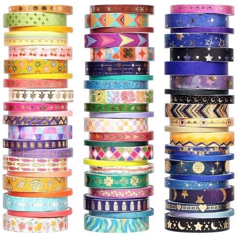 مجموعة أشرطة واشي من رقائق الذهب مكونة من 66 لفة - ملصقات واشي مزخرفة، شريط ملون، أشرطة واشي لطيفة لمستلزمات اليومية، مجموعة لوازم سجل القصاصات، مجلة غير المرغوب فيها، لوازم الحرف اليدوية in Kuwait