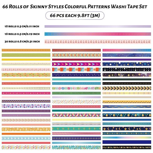 مجموعة أشرطة واشي من رقائق الذهب مكونة من 66 لفة - ملصقات واشي مزخرفة، شريط ملون، أشرطة واشي لطيفة لمستلزمات اليومية، مجموعة لوازم سجل القصاصات، مجلة غير المرغوب فيها، لوازم الحرف اليدوية in Kuwait