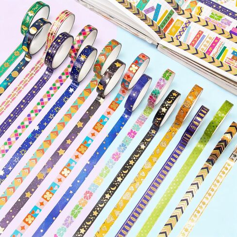 مجموعة أشرطة واشي من رقائق الذهب مكونة من 66 لفة - ملصقات واشي مزخرفة، شريط ملون، أشرطة واشي لطيفة لمستلزمات اليومية، مجموعة لوازم سجل القصاصات، مجلة غير المرغوب فيها، لوازم الحرف اليدوية in Kuwait