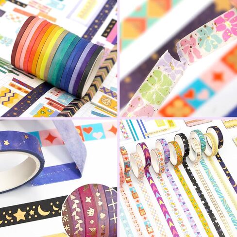 مجموعة أشرطة واشي من رقائق الذهب مكونة من 66 لفة - ملصقات واشي مزخرفة، شريط ملون، أشرطة واشي لطيفة لمستلزمات اليومية، مجموعة لوازم سجل القصاصات، مجلة غير المرغوب فيها، لوازم الحرف اليدوية in Kuwait