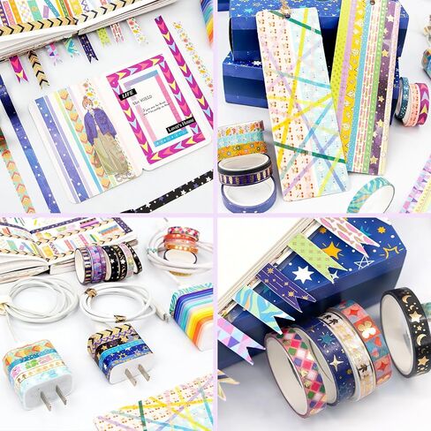 مجموعة أشرطة واشي من رقائق الذهب مكونة من 66 لفة - ملصقات واشي مزخرفة، شريط ملون، أشرطة واشي لطيفة لمستلزمات اليومية، مجموعة لوازم سجل القصاصات، مجلة غير المرغوب فيها، لوازم الحرف اليدوية in Kuwait