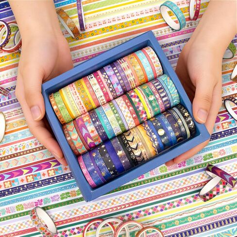 مجموعة أشرطة واشي من رقائق الذهب مكونة من 66 لفة - ملصقات واشي مزخرفة، شريط ملون، أشرطة واشي لطيفة لمستلزمات اليومية، مجموعة لوازم سجل القصاصات، مجلة غير المرغوب فيها، لوازم الحرف اليدوية in Kuwait