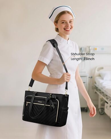 LOVEVOOK Laptop Tote Bag for Women, Insulated Lunch Bag, Large Capacity Teacher Nurse Bag for Work with Large Cup Holder Water Resistant, Womens Crossbody Handbags fit 17.7 Inch Laptop, Black in Saudi Arabia