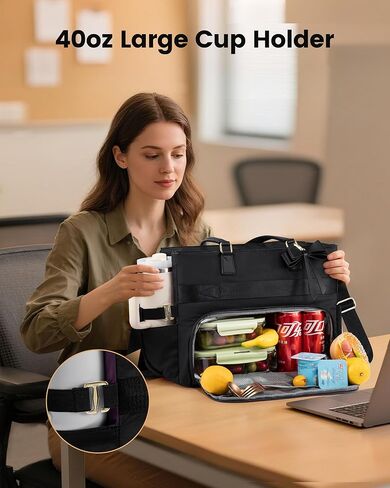 LOVEVOOK Laptop Tote Bag for Women, Insulated Lunch Bag, Large Capacity Teacher Nurse Bag for Work with Large Cup Holder Water Resistant, Womens Crossbody Handbags fit 17.7 Inch Laptop, Black in Saudi Arabia