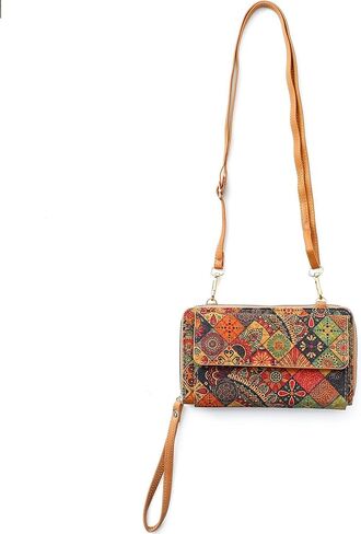 محفظة الفلين - حقيبة محفظة الهاتف النسائية مع حزام/معصم، محفظة طويلة للسيدات بسحاب مع فتحات متعددة للبطاقات وجيب للعملات المعدنية in Kuwait