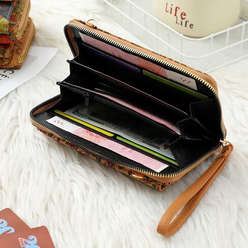 محفظة الفلين - حقيبة محفظة الهاتف النسائية مع حزام/معصم، محفظة طويلة للسيدات بسحاب مع فتحات متعددة للبطاقات وجيب للعملات المعدنية in Kuwait