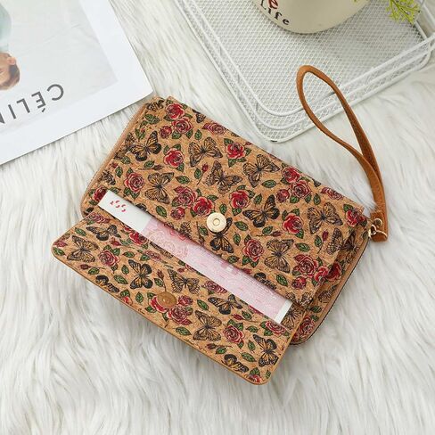 محفظة الفلين - حقيبة محفظة الهاتف النسائية مع حزام/معصم، محفظة طويلة للسيدات بسحاب مع فتحات متعددة للبطاقات وجيب للعملات المعدنية in Kuwait