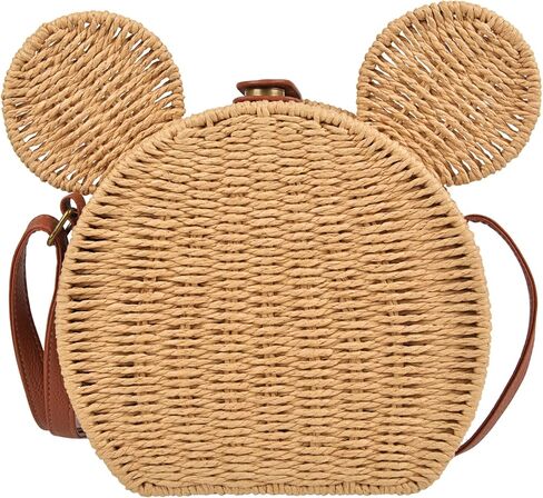 محفظة من القش على شكل أذن الفأر للنساء - حقيبة كروس بوهو منسوجة من Kawaii Rattan، حقائب يد للشاطئ من الخيزران للصيف لقضاء العطلات in Saudi Arabia