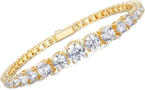 Silver 14K Gold Plated Tennis Bracelets for Women Round Cut Graduated Cubic Zirconia Moissanite Bracelet - Lab Diamond Wrist Chain Bracelet Valentines Jewelry for Lover Wife Brides in Kuwait