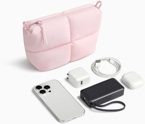 Comfyable Puffy Laptop Sleeve 15 Inch 16 Inch with Electronics Organizer Travel Case, Light Pink in Kuwait